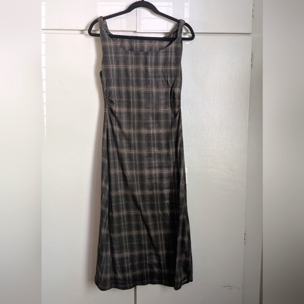 Cider Brown and Black Plaid Midi Dress